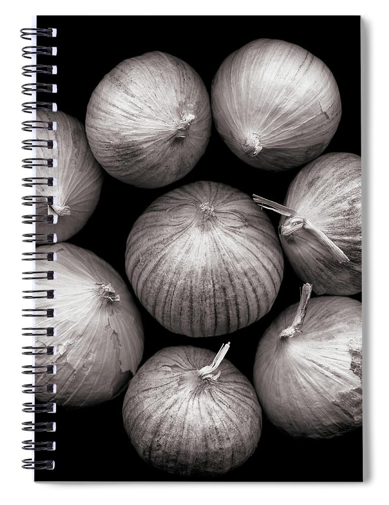 Black Background Spiral Notebook featuring the photograph For Garlic Anyone by Photograph By Magda Indigo