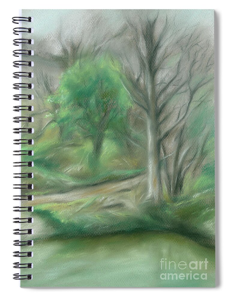 Landscape Spiral Notebook featuring the painting Forest Lane by a Pond by MM Anderson