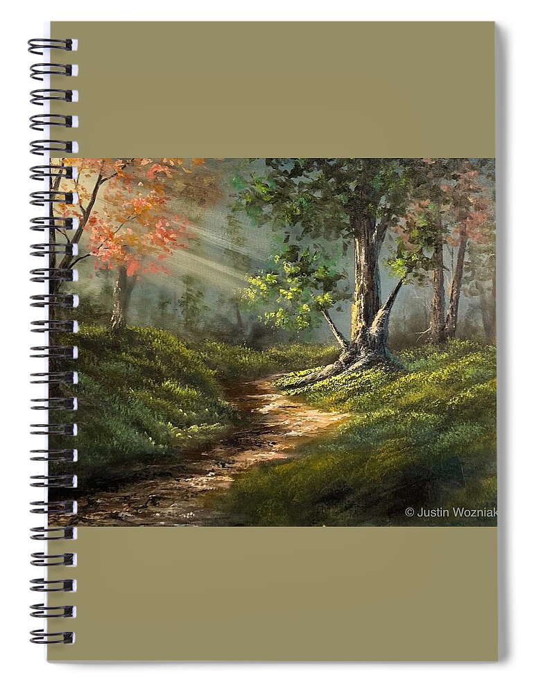 Forest Spiral Notebook featuring the painting Forest Light by Justin Wozniak