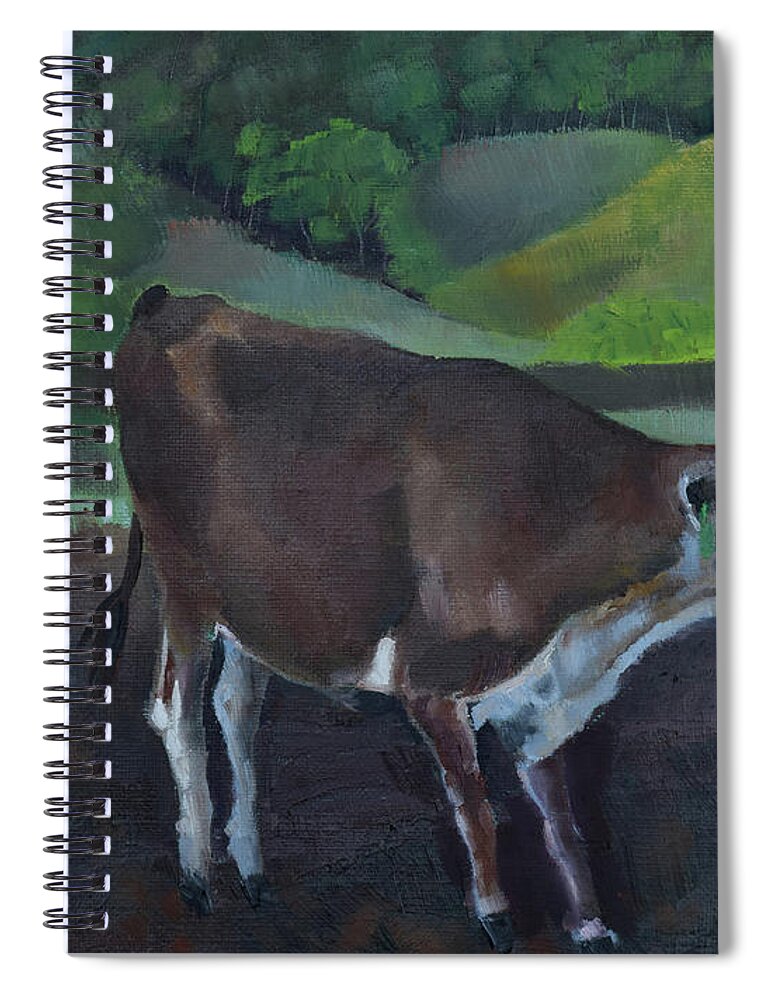 Baby Calf Spiral Notebook featuring the painting Franks Cow - Mountain Valley Farms by Jan Dappen