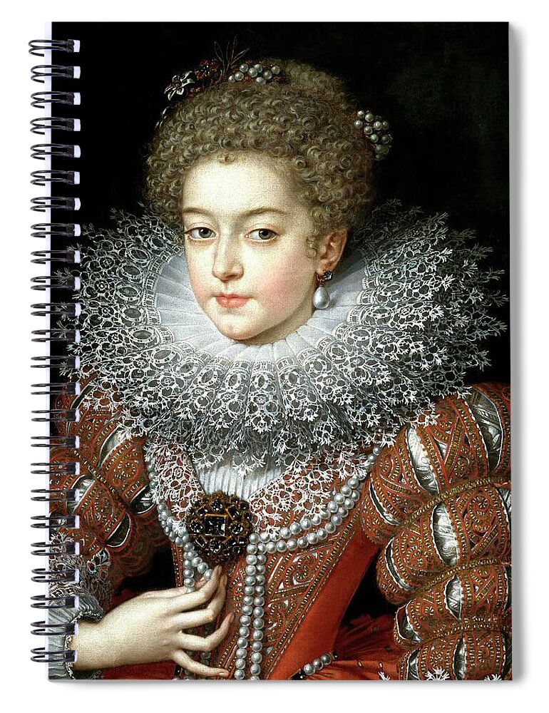 Elizabeth Of France Spiral Notebook featuring the painting Frans Pourbus 'el Joven' / 'Elizabeth of France, Queen of Spain', ca. 1615, Flemish School. by Frans Pourbus the Younger -1569-1622-