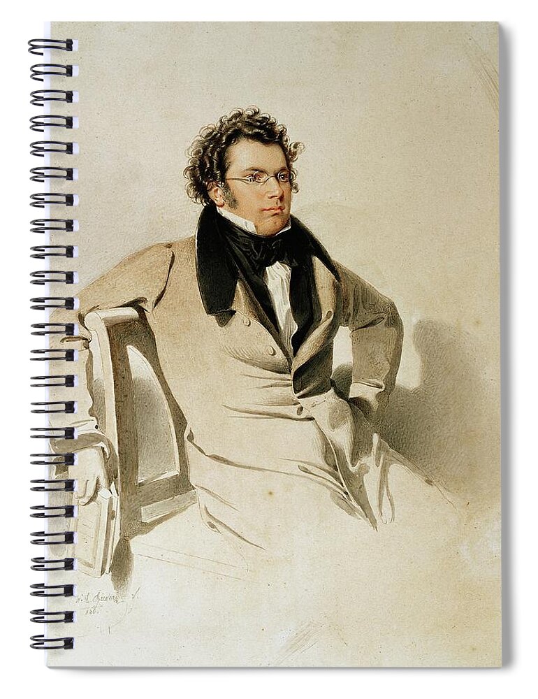 Franz Schubert Spiral Notebook featuring the painting Franz Schubert -1797-1828- Watercolour 1825. by Wilhelm August Rieder