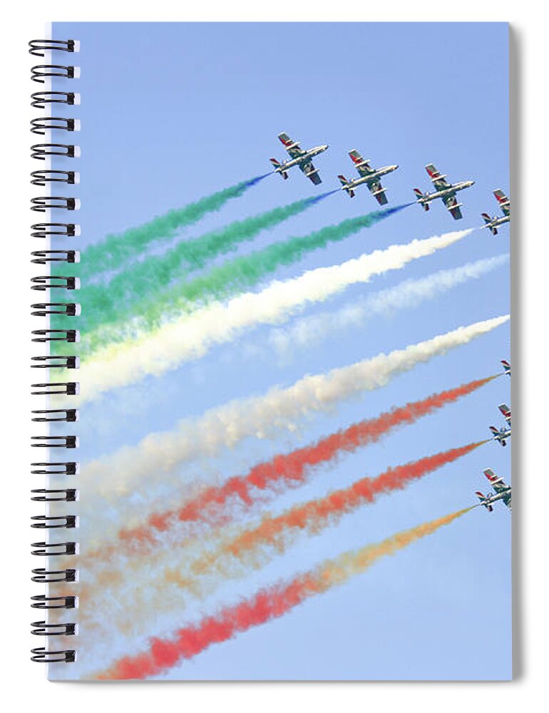 In A Row Spiral Notebook featuring the photograph Frecce Tricolori Performance by Ph.antonio Pulizzi