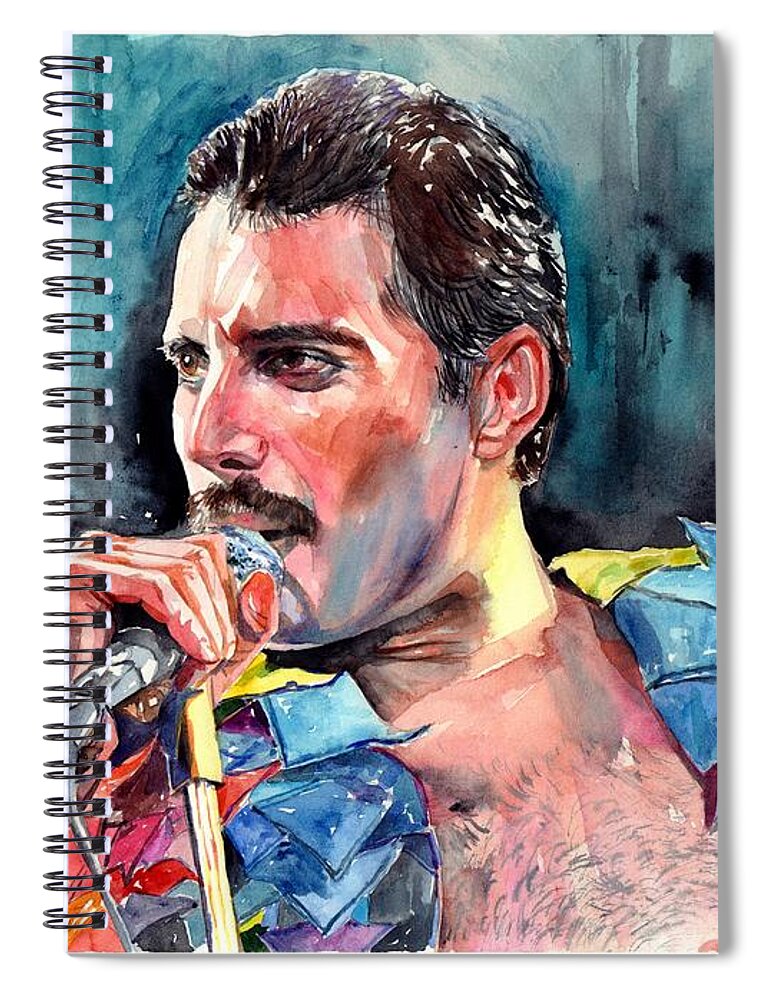 Freddie Spiral Notebook featuring the painting Freddie Mercury, New York City 1983 by Suzann Sines