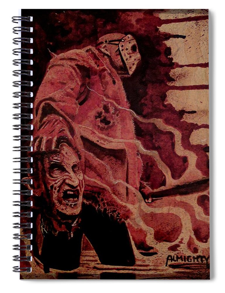 Ryanalmighty Spiral Notebook featuring the painting FREDDY vs JASON by Ryan Almighty