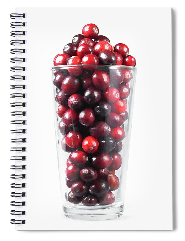 White Background Spiral Notebook featuring the photograph Fresh Cranberries In Drinking Glass by Lauren Nicole