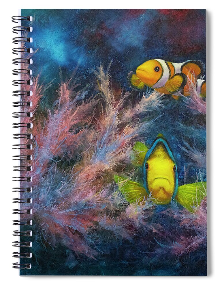 Reef Spiral Notebook featuring the painting Clowning Around by Lynne Pittard