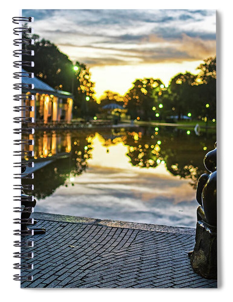 Boston Spiral Notebook featuring the photograph Frogs meditating on the sunset Boston MA Boston Common Frog Pond by Toby McGuire