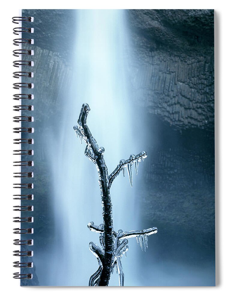 Tranquility Spiral Notebook featuring the photograph Frozen Branch By Waterfall by Zeb Andrews