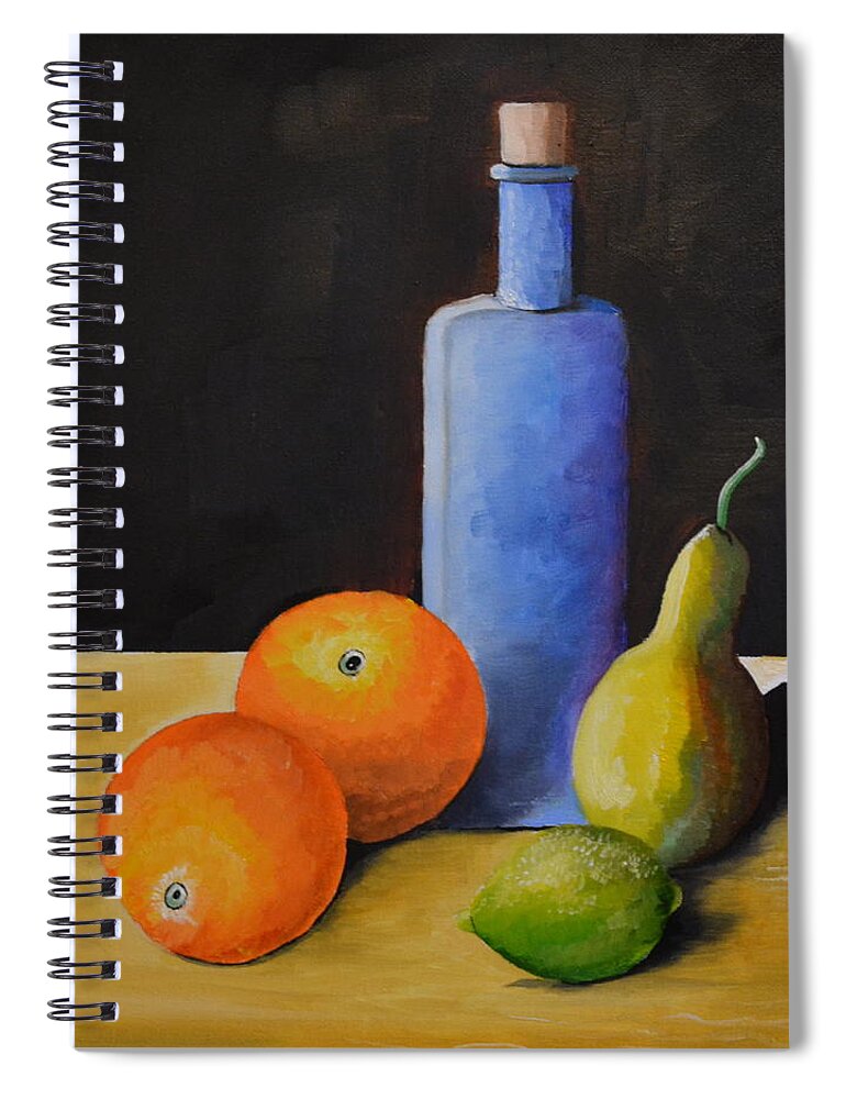 This Is An Oil Painting Of Oranges Spiral Notebook featuring the painting Fruit and Bottle by Martin Schmidt