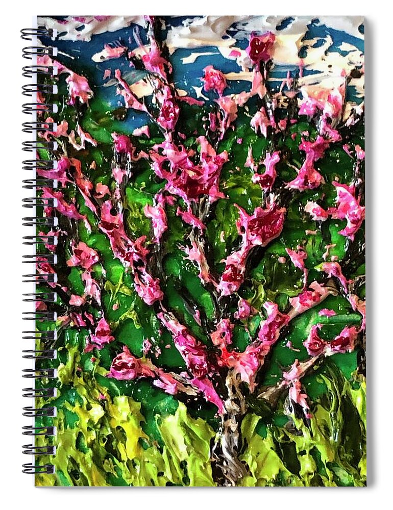  Spiral Notebook featuring the painting Peach Trees in the Garden by Julene Franki
