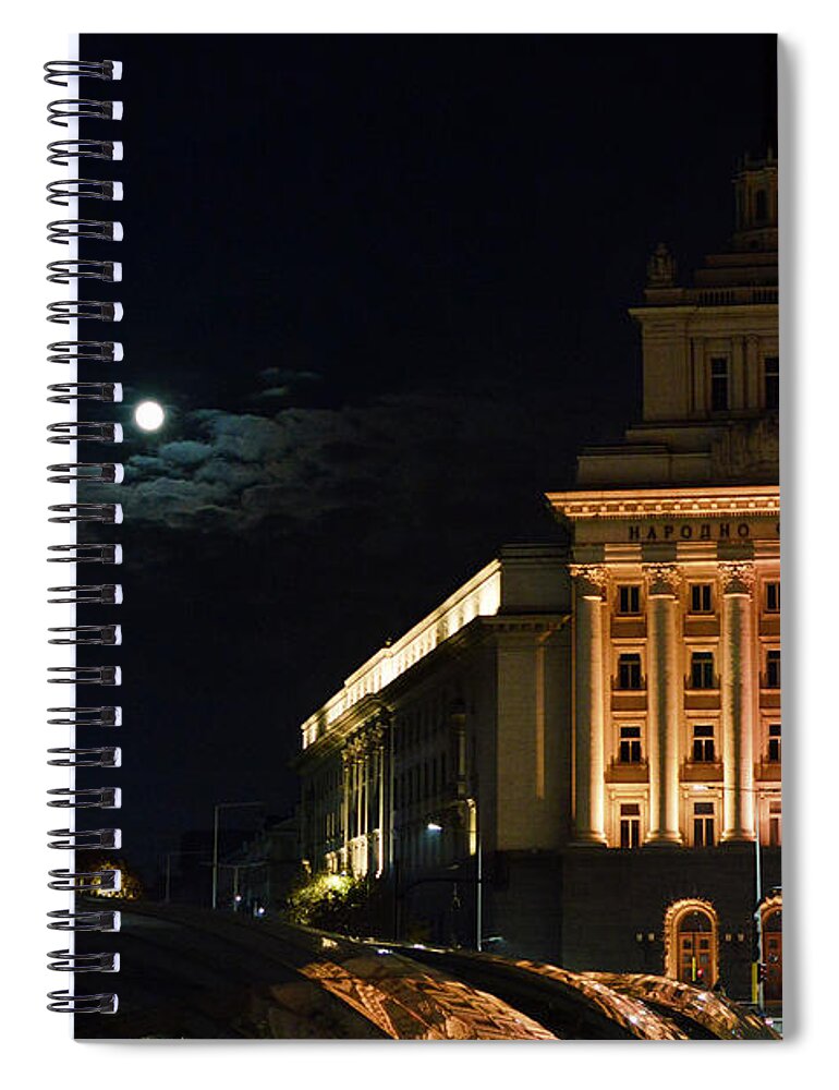 Sofia Spiral Notebook featuring the photograph Full moon above Sofia Largo downtown by Yavor Mihaylov
