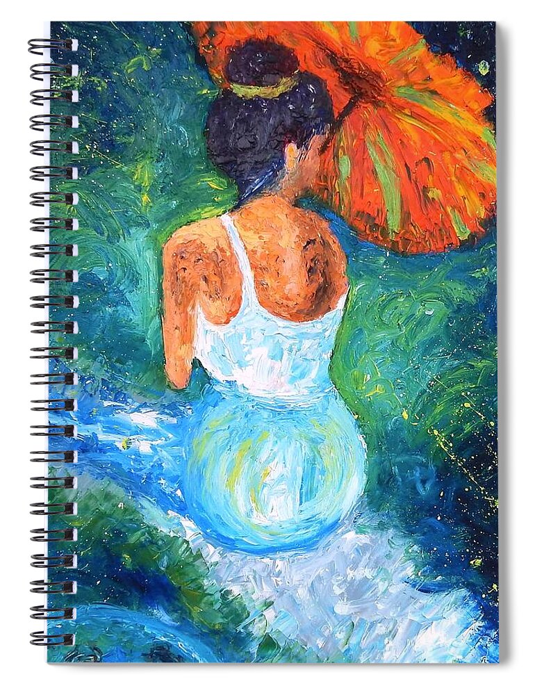 Green Spiral Notebook featuring the painting Full Moon by Chiara Magni