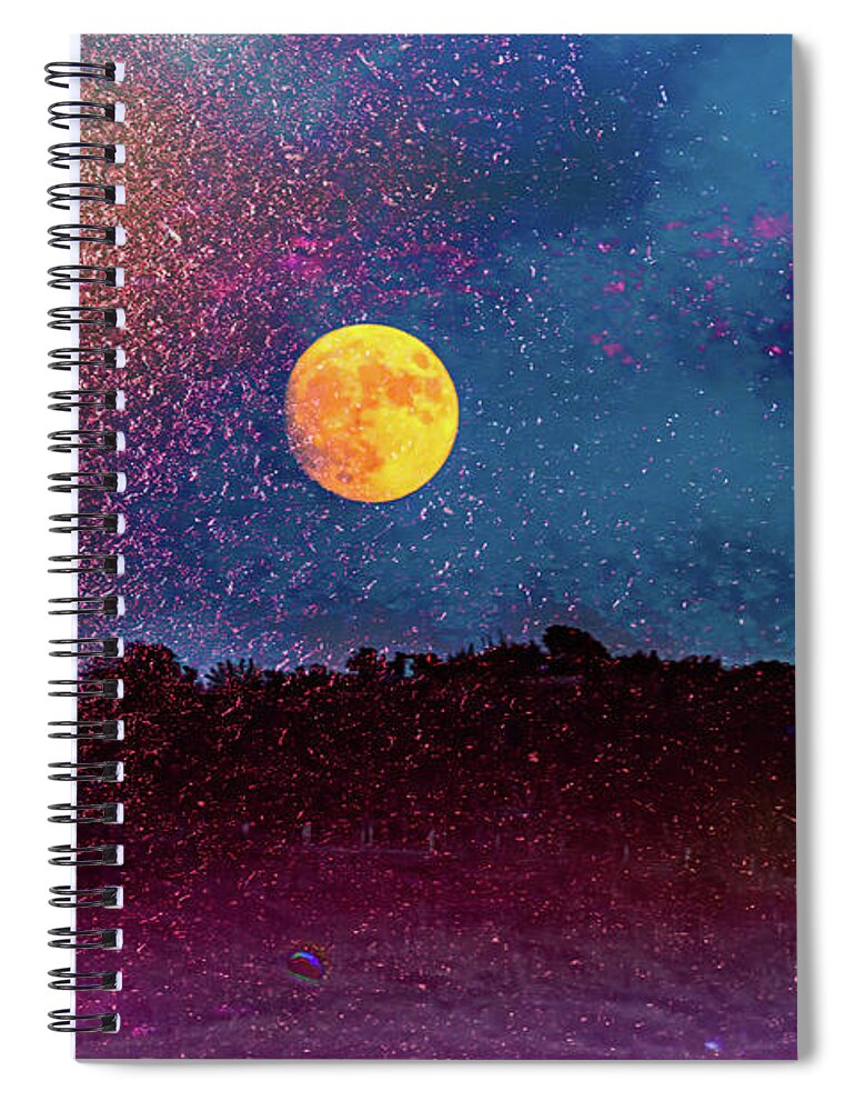 Full Spiral Notebook featuring the photograph Full Moon Rising Over Hills 1 by Roslyn Wilkins