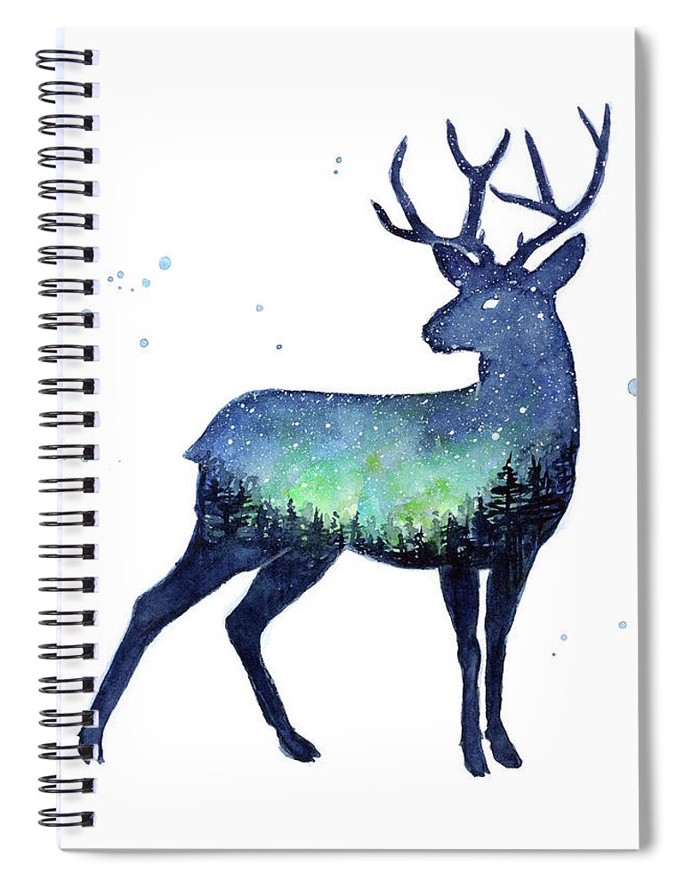 Reindeer Spiral Notebook featuring the painting Galaxy Reindeer Silhouette by Olga Shvartsur