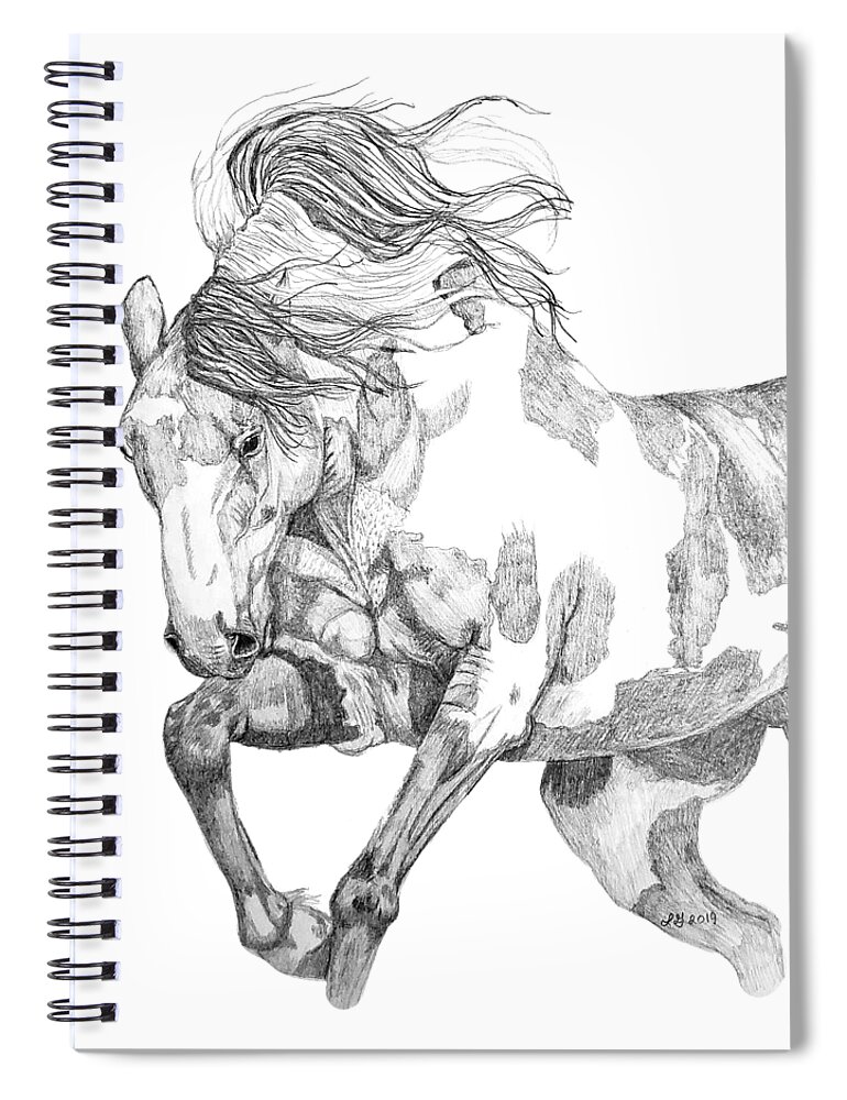 Horse Drawing Spiral Notebook featuring the drawing Galloping paint horse by Equus Artisan