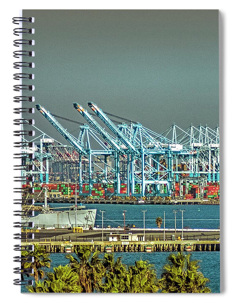 Gantry Cranes San Pedro Waterfront Spiral Notebook featuring the photograph Gantry Cranes San Pedro Waterfront by David Zanzinger