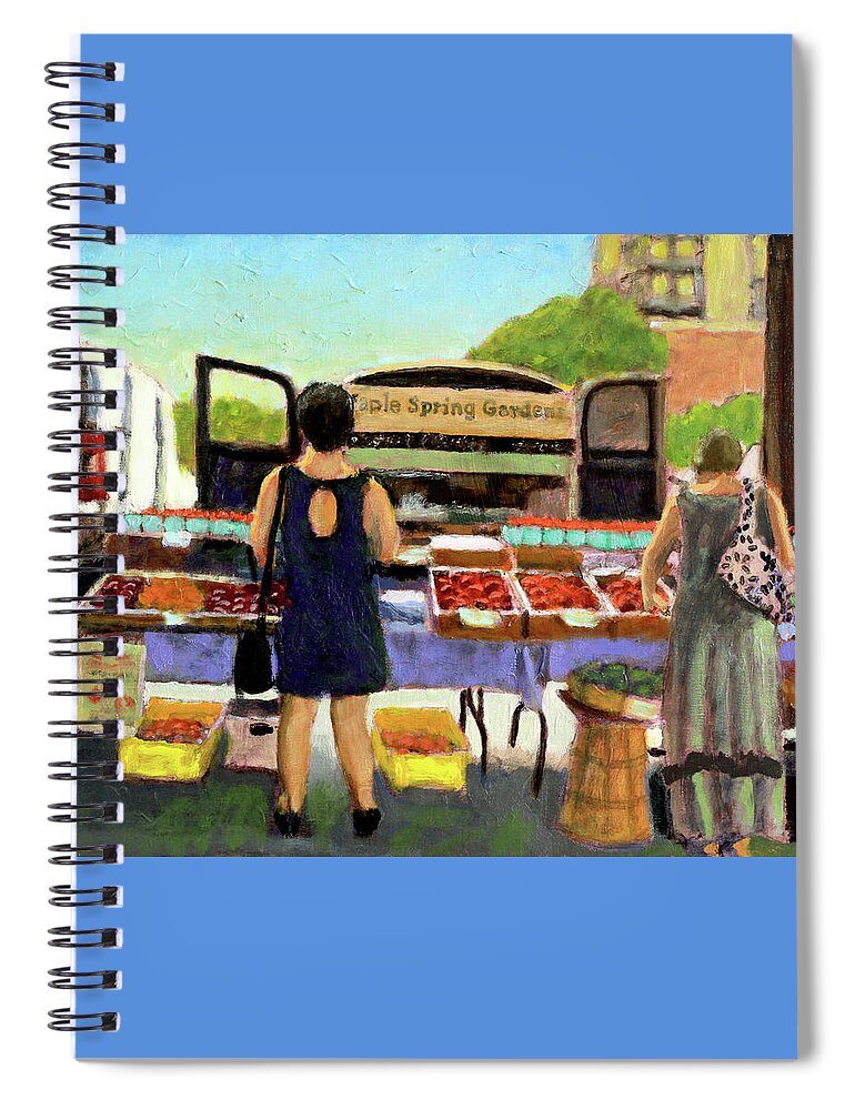 Produce Stand Spiral Notebook featuring the painting Garden Shoppers by David Zimmerman