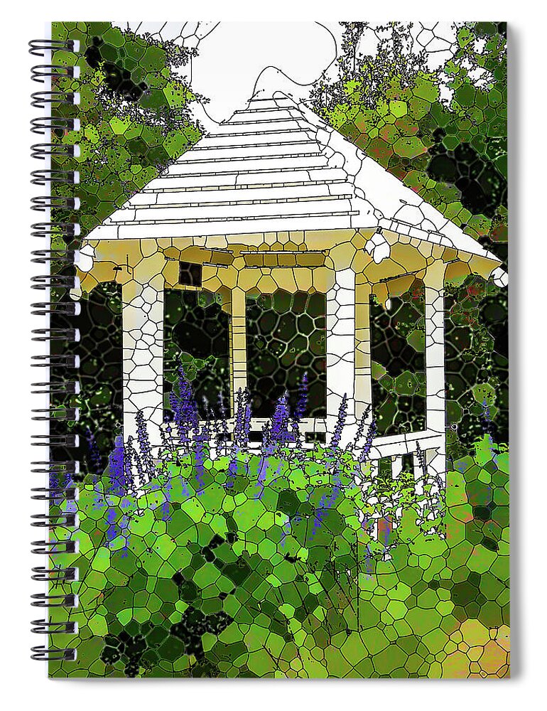 Gazebo Spiral Notebook featuring the painting Gazebo in a beautiful public garden park 3 by Jeelan Clark