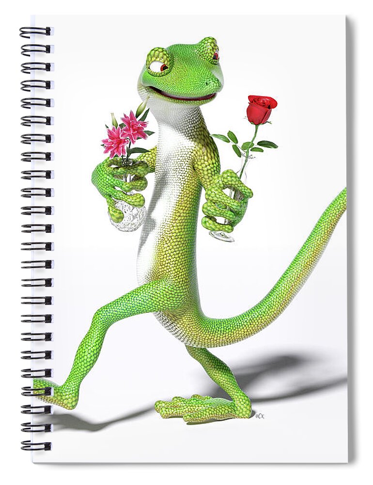 Gecko Spiral Notebook featuring the digital art Gecko in Love by Betsy Knapp