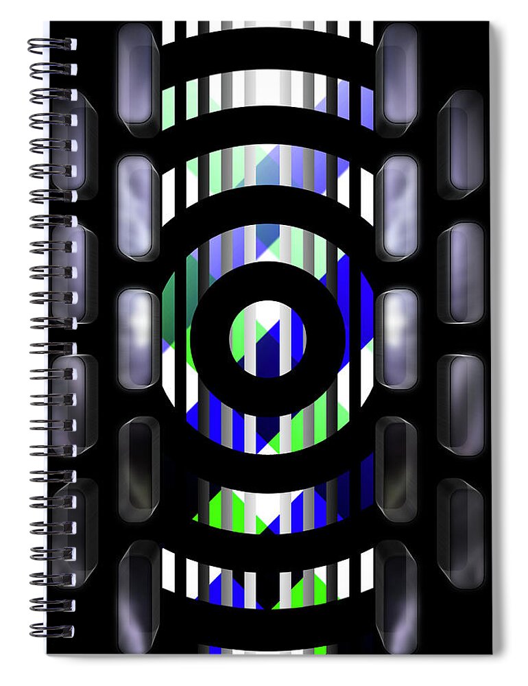 Pattern Spiral Notebook featuring the digital art GEOMask Rings by Rolando Burbon
