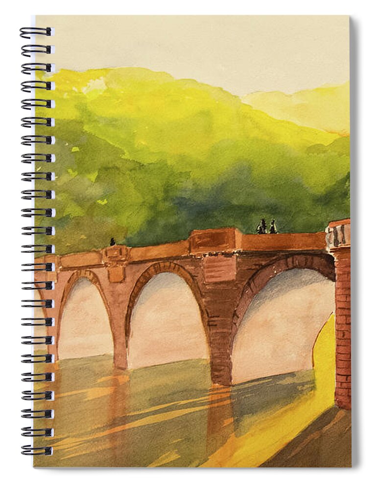 Heidelberg Spiral Notebook featuring the painting German Bridge by Margaret Zabor