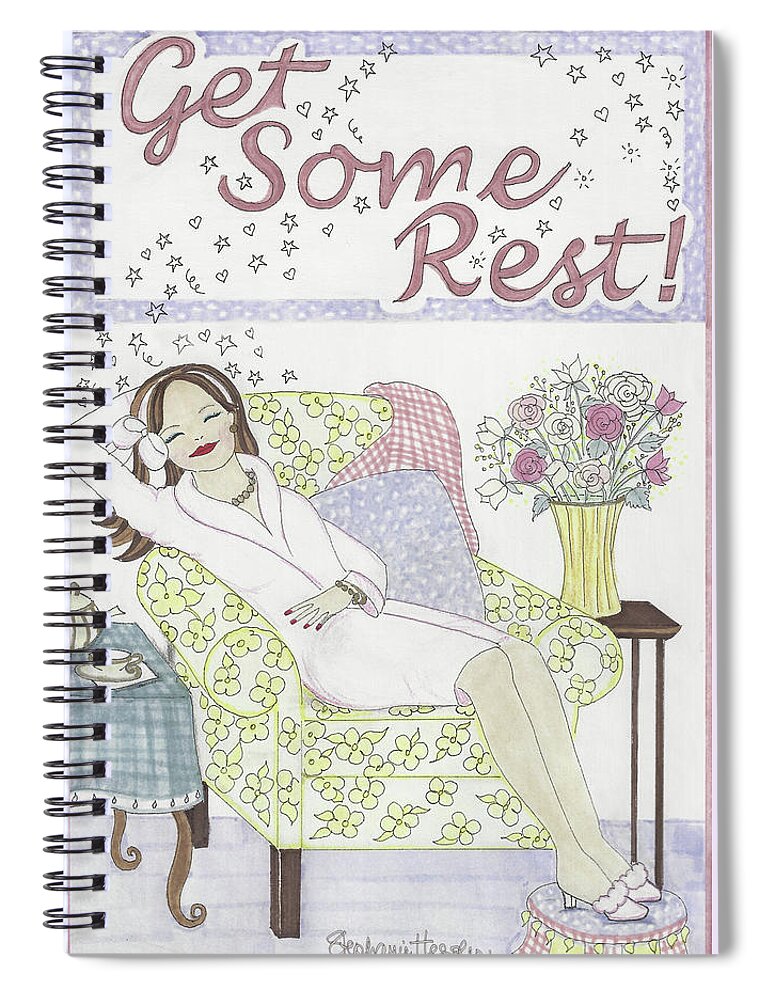 Rest Spiral Notebook featuring the mixed media Get Some Rest by Stephanie Hessler