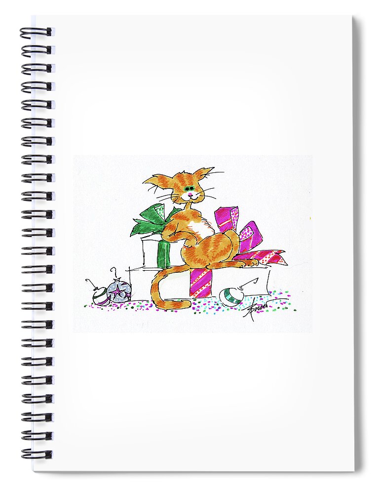 Christmas Spiral Notebook featuring the painting Ginger Cat's Christmas by Adele Bower