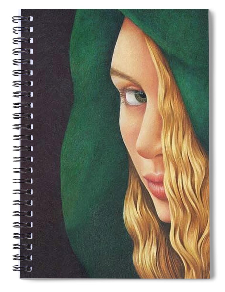 Green Scarf Spiral Notebook featuring the painting Girl in the Green Scarf by Valerie Evans