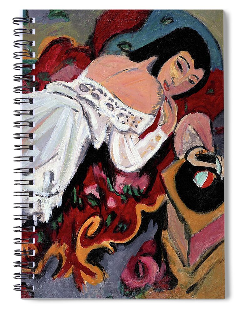 Girl In White Chemise Spiral Notebook featuring the painting Girl in White Chemise - Digital Remastered Edition by Ernst Ludwig Kirchner