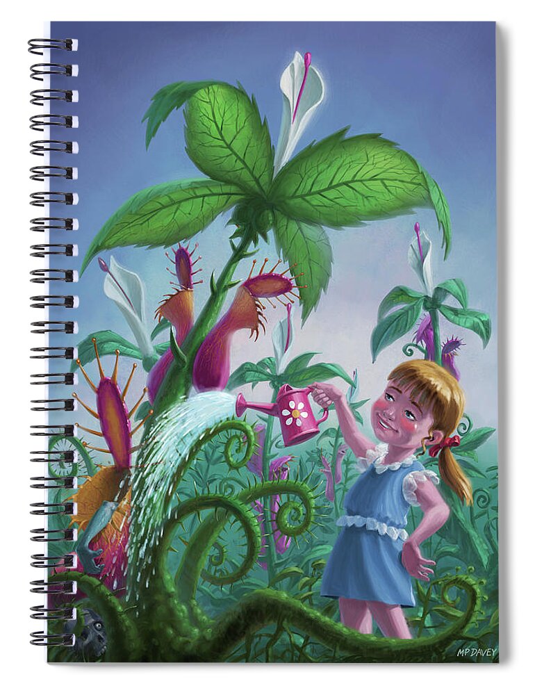Plants Spiral Notebook featuring the digital art Girl watering horror plants by Martin Davey