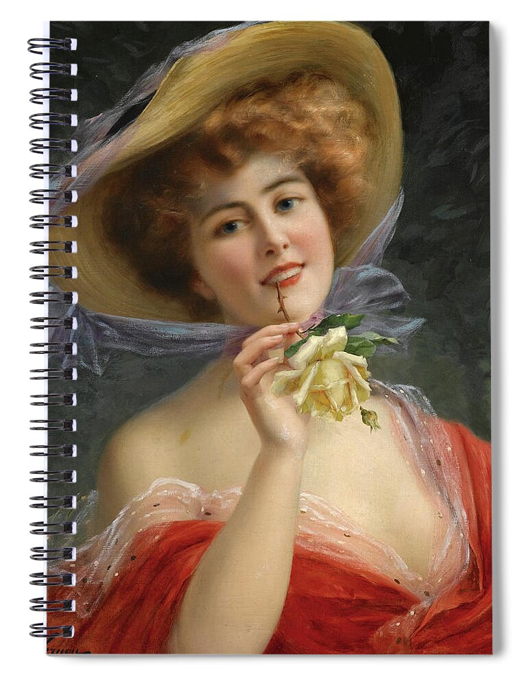 Emile Vernon Spiral Notebook featuring the painting Girl with Yellow Rose by Emile Vernon