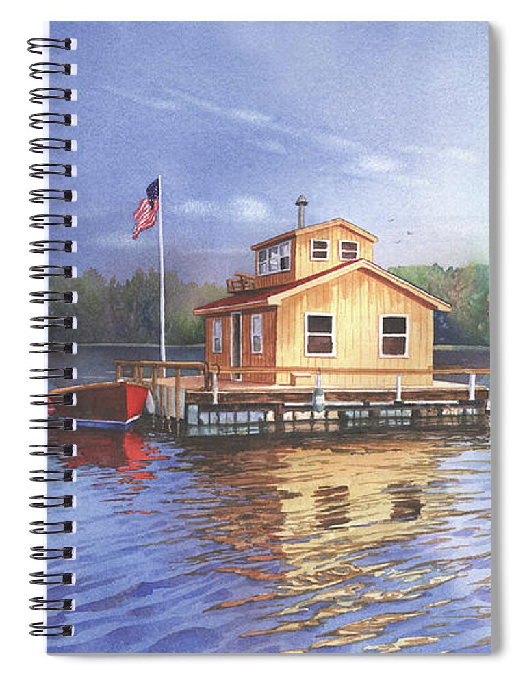 Glen Island Spiral Notebook featuring the painting Glen Island Creek Houseboats by Marguerite Chadwick-Juner