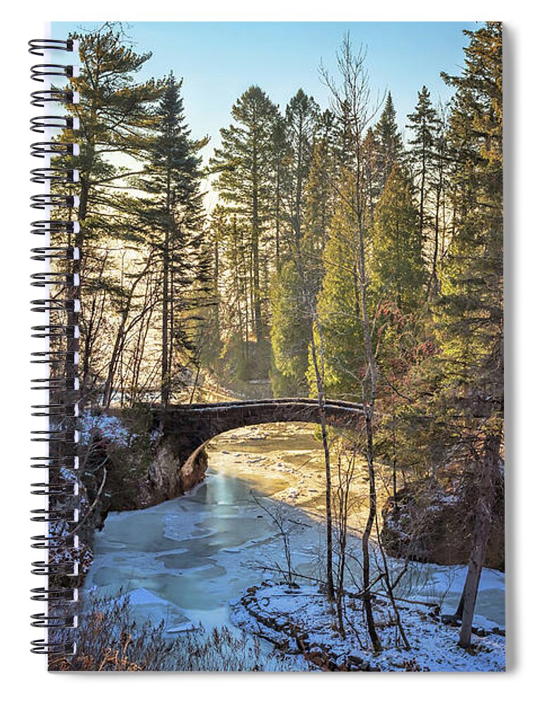 Glensheen Spiral Notebook featuring the photograph Glensheen Stone Arch Bridge by Susan Rissi Tregoning