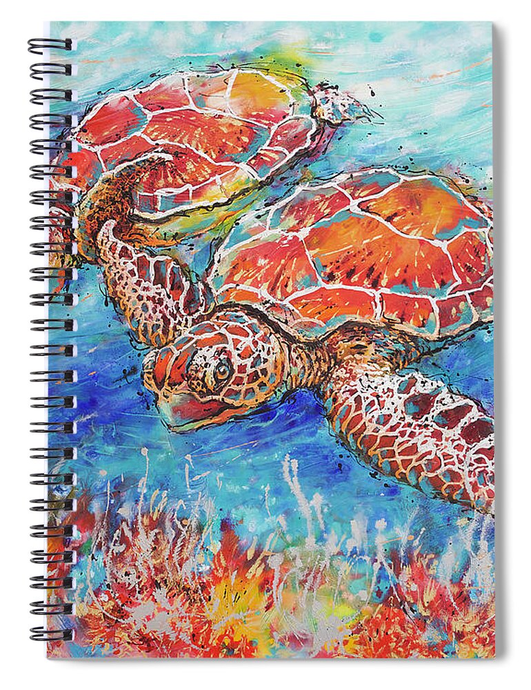 Marine Turtles Spiral Notebook featuring the painting Gliding Sea Turtles by Jyotika Shroff