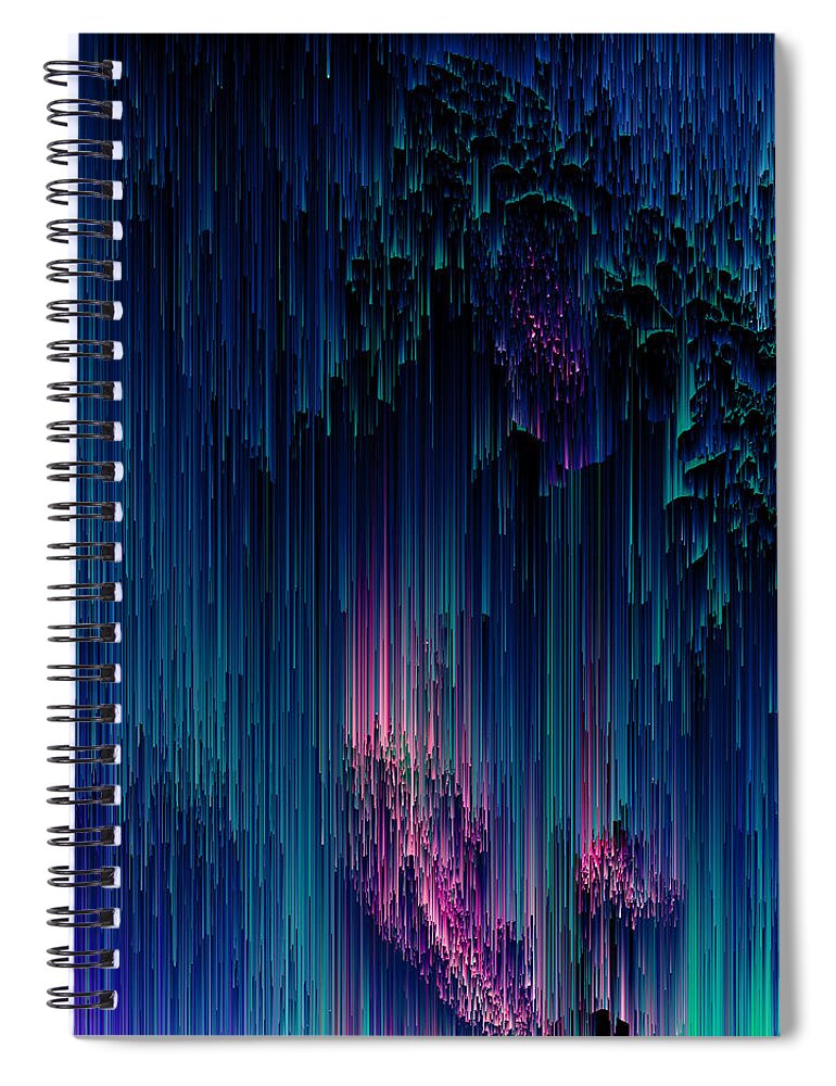 Glitch Spiral Notebook featuring the digital art Glitchy Night by Jennifer Walsh