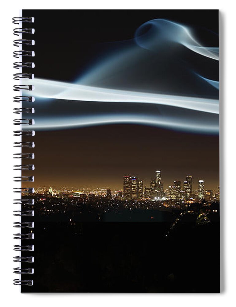 Air Pollution Spiral Notebook featuring the photograph Glowing Vapor Hovering Over Cityscape by Paul Taylor