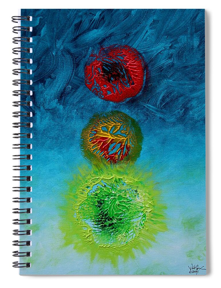 #abstract #art #remodern #modern #ipaintfish.com #scarpace #red #yellow #green #go #painting #inspiration #peace #clouds #blue #color #primary #colors Spiral Notebook featuring the painting Go by J Vincent Scarpace
