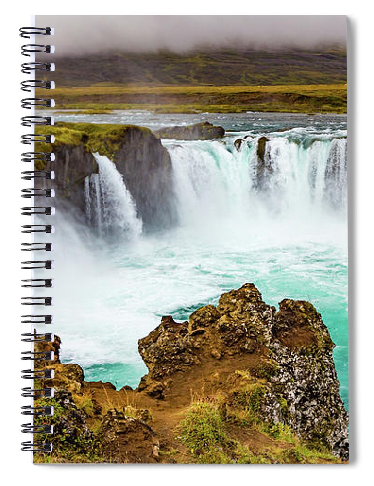 Waterfall Spiral Notebook featuring the photograph Godafoss waterfall, Iceland by Lyl Dil Creations