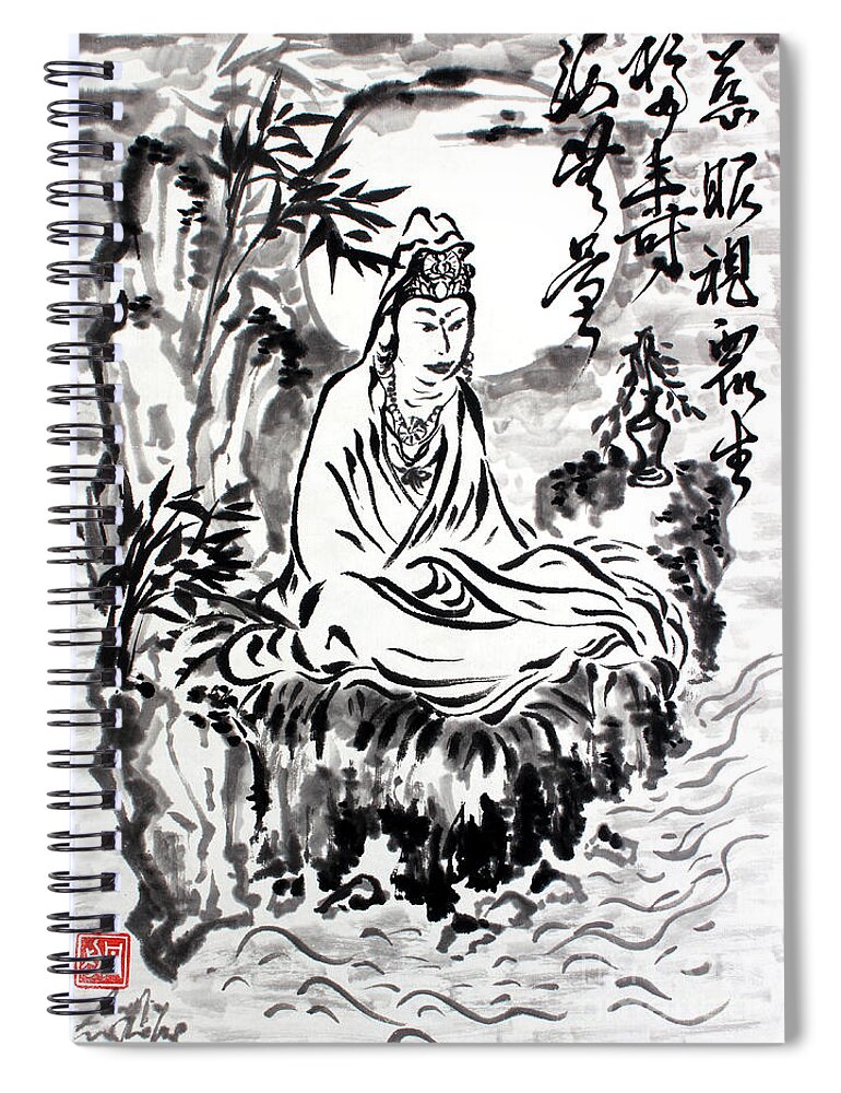 Kannon Spiral Notebook featuring the painting Goddess of Loving Kindness- Kannon by Nadja Van Ghelue