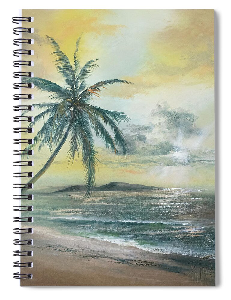 Sunset Spiral Notebook featuring the painting Golden Beach Sunset by Lynne Pittard