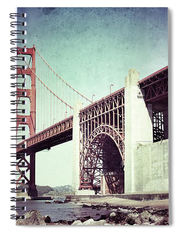 Desaturated Spiral Notebook featuring the photograph Golden Gate Bridge, Retro Look by Moreiso