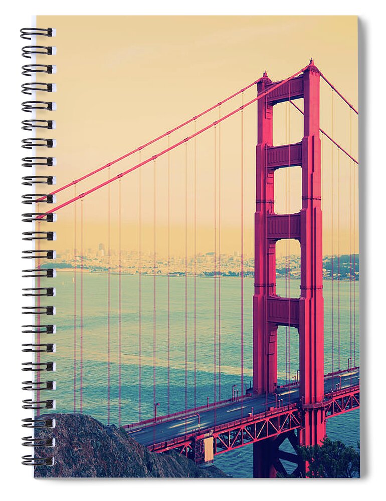 1950-1959 Spiral Notebook featuring the photograph Golden Gate Bridge Spanning San by Gregobagel