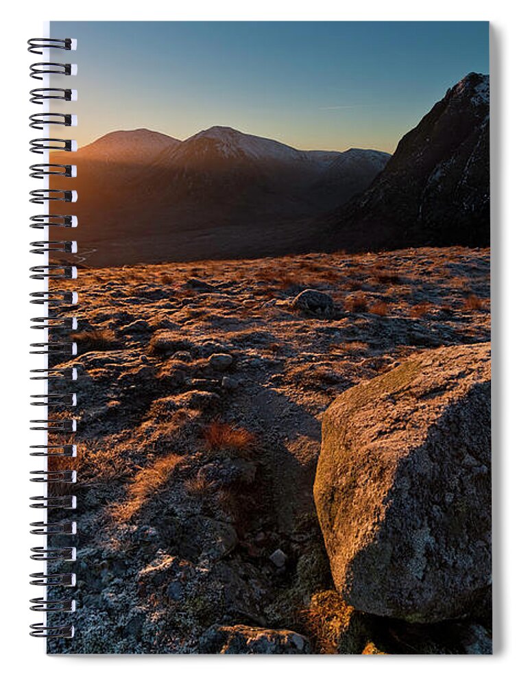 Rannoch Moor Spiral Notebook featuring the photograph Golden Highland Dawn Glencoe Mountain by Fotovoyager