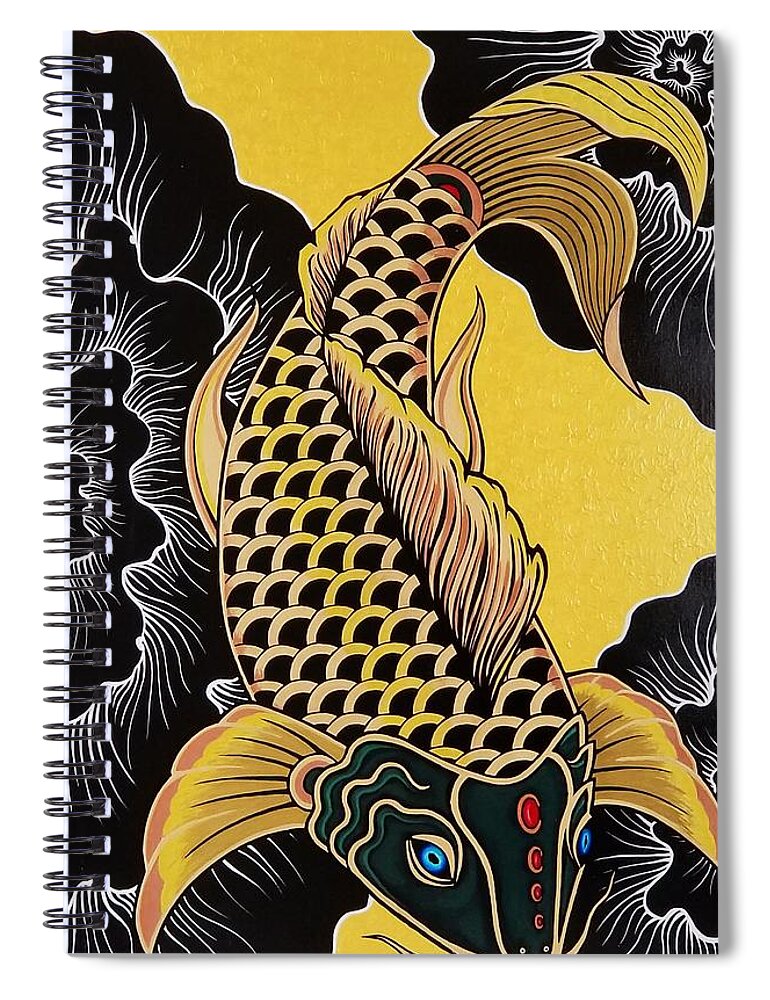 Koi Fish Spiral Notebook featuring the painting Golden Koi Fish by Bryon Stewart