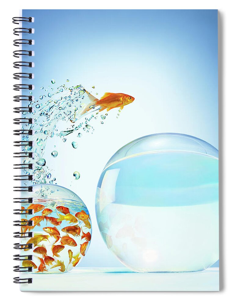 Pets Spiral Notebook featuring the photograph Goldfish Jumping Out Of Overcrowded by Gandee Vasan