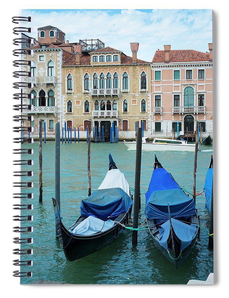 Veneto Spiral Notebook featuring the photograph Gondolas At The Grand Canal by Arssecreta
