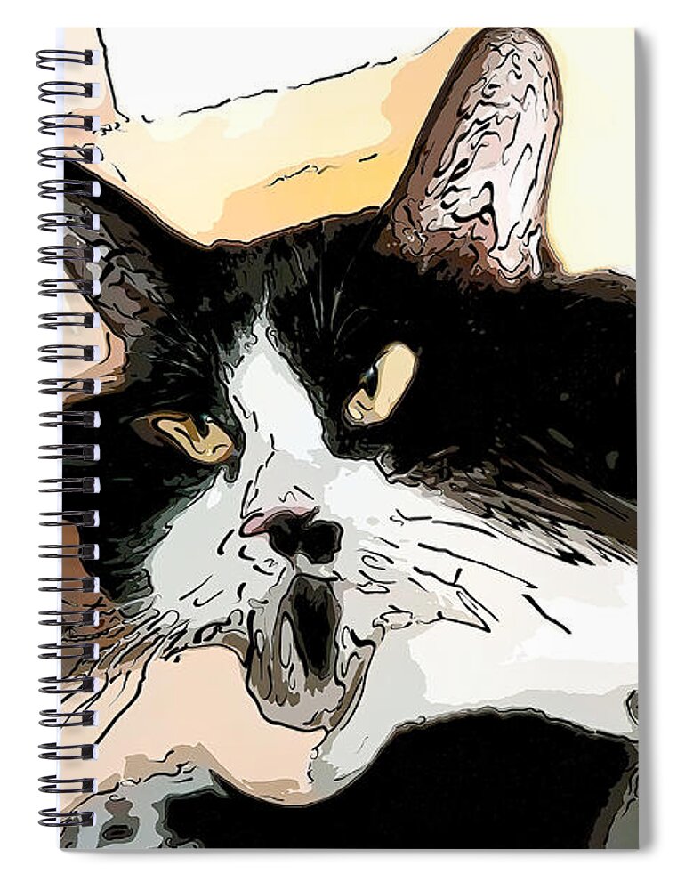 Kitten Spiral Notebook featuring the digital art Goofy Tuxedo cat Color by Don Northup