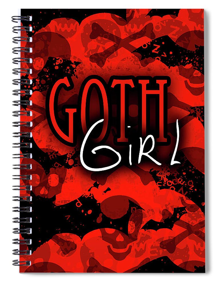 Goth Spiral Notebook featuring the digital art Goth Girl Graphic by Roseanne Jones