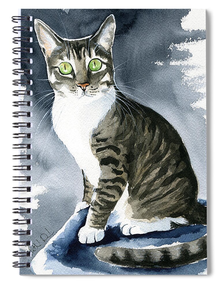 Cat Spiral Notebook featuring the painting Gracie Mae Cat Painting by Dora Hathazi Mendes
